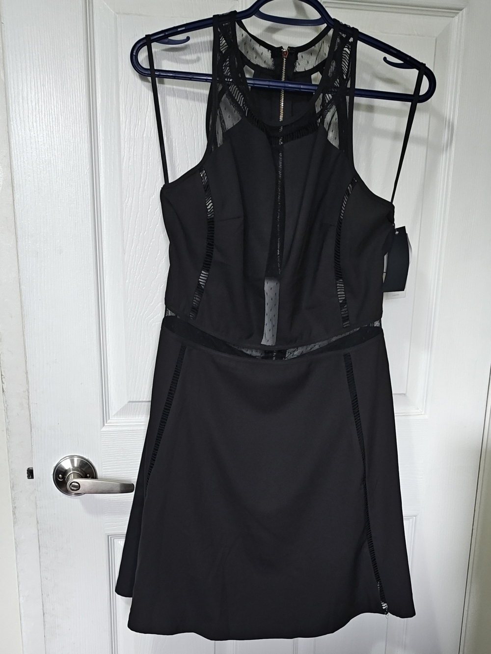 Black Mesh-Accent Sleeveless Dress